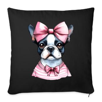 Coquette Bow Boston Terrier Dog Mom Pink - Sofa pillowcase 17,3'' x 17,3'' (45 x 45 cm) - black - Front
