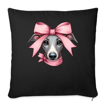 Coquette Bow Greyhound Dog Mom Pink Ribbon - Sofa pillowcase 17,3'' x 17,3'' (45 x 45 cm) - black - Front