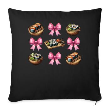 Coquette Bow Sushi Japanese Food Pink Ribbon - Sofa pillowcase 17,3'' x 17,3'' (45 x 45 cm) - black - Front