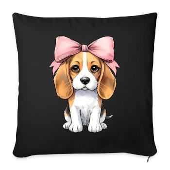 Coquette Bow Beagle Dog Mom Pink Ribbon - Sofa pillowcase 17,3'' x 17,3'' (45 x 45 cm) - black - Front