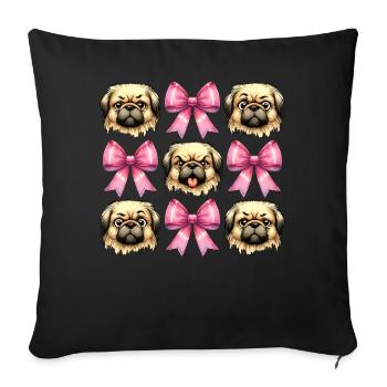 Coquette Bow Pekingese Dog Mom Pink Ribbon - Sofa pillowcase 17,3'' x 17,3'' (45 x 45 cm) - black - Front