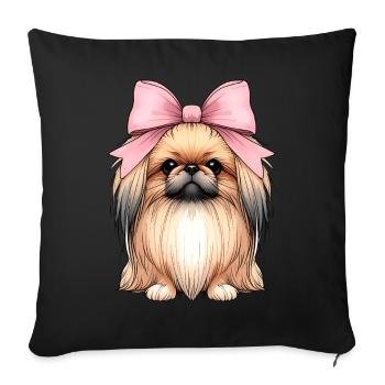 Coquette Bow Pekingese Dog Mom Pink Ribbon - Sofa pillowcase 17,3'' x 17,3'' (45 x 45 cm) - black - Front