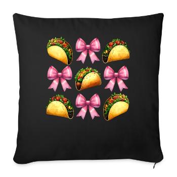 Coquette Bow Tacos Cuisine Mexicaine Ruban Rose - Housse de coussin décorative 45 x 45 cm - noir - Devant