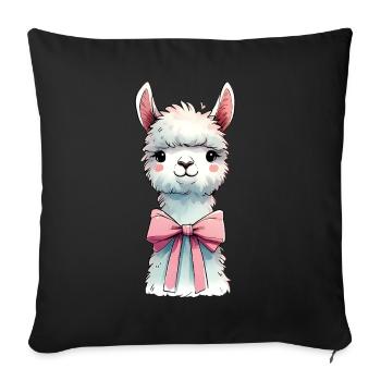 Coquette Bow Llama Alpaca Pink Ribbon Mom - Sofa pillowcase 17,3'' x 17,3'' (45 x 45 cm) - black - Front