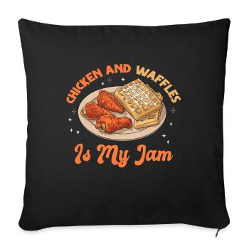 Gaufres au poulet Gaufres pour le petit-déjeuner - Housse de coussin décorative 45 x 45 cm - noir - Devant
