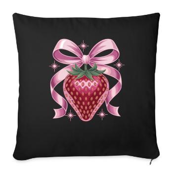 Fraise avec ruban rose - Housse de coussin décorative 45 x 45 cm - noir - Devant