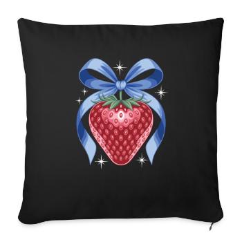 Strawberry with blue ribbon - Sofa pillowcase 17,3'' x 17,3'' (45 x 45 cm) - black - Front