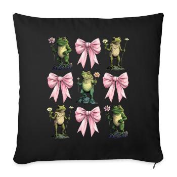 Coquette Bow Cottagecore Frog Aesthetic Pink - Sofa pillowcase 17,3'' x 17,3'' (45 x 45 cm) - black - Front