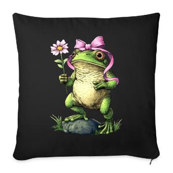 Coquette Bow Cottagecore Frog Aesthetic Pink - Sofa pillowcase 17,3'' x 17,3'' (45 x 45 cm) - black - Front