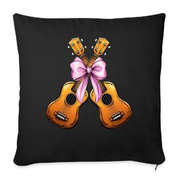 Coquette Bow Ukulélé Guitare Uke Girl Maman - Housse de coussin décorative 45 x 45 cm - noir - Devant