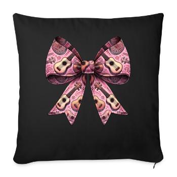 Coquette Bow Ukulélé Uke Motif Fille Maman Rose - Housse de coussin décorative 45 x 45 cm - noir - Devant