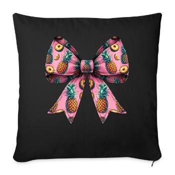 Coquette noeud motif ananas rose hawaïen - Housse de coussin décorative 45 x 45 cm - noir - Devant