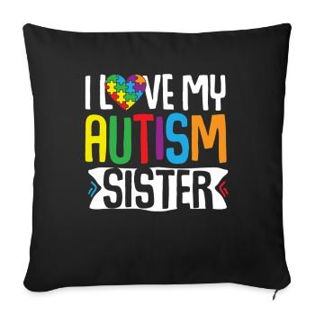 Cadeau de sensibilisation à l’autisme Frère Sœur - Housse de coussin décorative 45 x 45 cm - noir - Devant