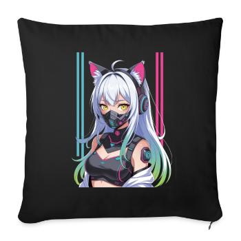 Fille cyberpunk futuriste - Housse de coussin décorative 45 x 45 cm - noir - Devant