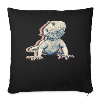 Dragon-barbu lézard Rétro Line Art - Housse de coussin décorative 45 x 45 cm - noir - Devant