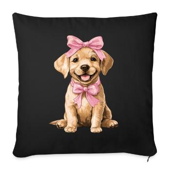 Coquette Bow Labrador Chien Maman Fille Rose - Housse de coussin décorative 45 x 45 cm - noir - Devant