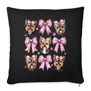 Coquette Bow Yorkshire Terrier Chien Yorkie - Housse de coussin décorative 45 x 45 cm - noir - Devant