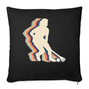 Broomball Player Team Retro Line Art - Sofa pillowcase 17,3'' x 17,3'' (45 x 45 cm) - black - Front