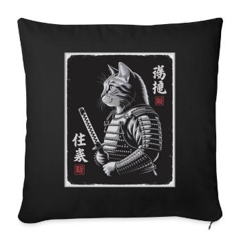 Chat Samouraï en Ukiyo-e japonais - Housse de coussin décorative 45 x 45 cm - noir - Devant