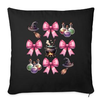 Coquette Arc Sorcière Chapeau Chaudron Spooky Halloween - Housse de coussin décorative 45 x 45 cm - noir - Devant