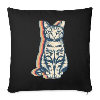 Cat Pet Retro Line Art - Sofa pillowcase 17,3'' x 17,3'' (45 x 45 cm) - black - Front