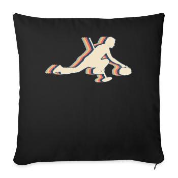 Curlingstein Spieler Retro Line Art - Sofakissenbezug 45 x 45 cm - Schwarz - Vorne