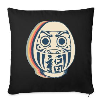 Daruma Doll Japan Retro Line Art - Sofa pillowcase 17,3'' x 17,3'' (45 x 45 cm) - black - Front