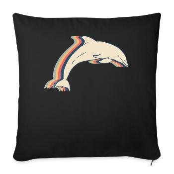 Dolphin Ocean Animal Retro Line Art - Sofa pillowcase 17,3'' x 17,3'' (45 x 45 cm) - black - Front