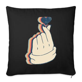 Saranghae Kpop Doigt Coeur Kdrama Rétro Line Art - Housse de coussin décorative 45 x 45 cm - noir - Devant