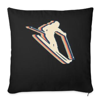 Ski Ski skieur Rétro Line Art - Housse de coussin décorative 45 x 45 cm - noir - Devant