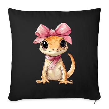 Coquette Bow Bonnet Gecko Lizard Mom Girl Pink - Sofa pillowcase 17,3'' x 17,3'' (45 x 45 cm) - black - Front