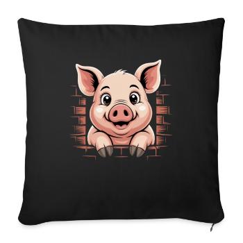 Cute pig with big eyes - Sofa pillowcase 17,3'' x 17,3'' (45 x 45 cm) - black - Front