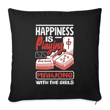 Le bonheur, c’est de jouer au mahjong avec les filles - Housse de coussin décorative 45 x 45 cm - noir - Devant