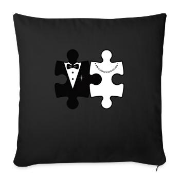 Puzzleteile Hochzeitsmotiv - Sofakissenbezug 45 x 45 cm - Schwarz - Vorne