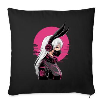 Fille cyberpunk futuriste - Housse de coussin décorative 45 x 45 cm - noir - Devant