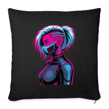 Cyberpunk Fille Future Oreilles de chat - Housse de coussin décorative 45 x 45 cm - noir - Devant