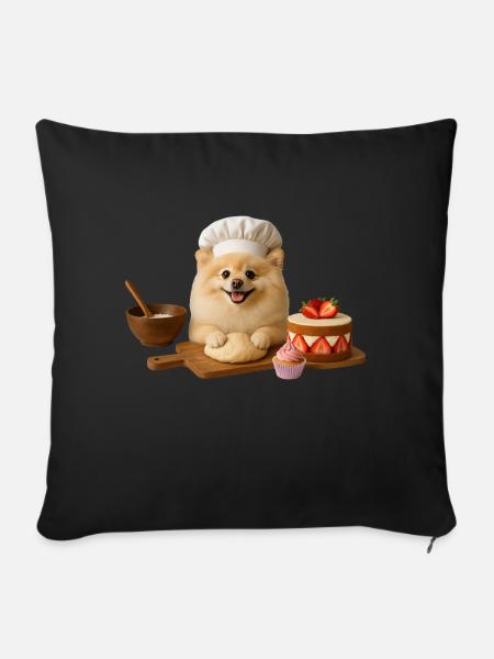 Zwergspitz Backen Kuchen Kekse - Sofakissenbezug 45 x 45 cm - Schwarz