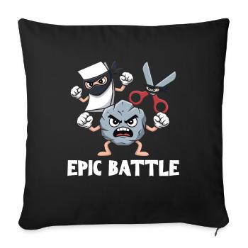Ciseaux Pierre Papier Kawaii Personnages Jeu d’école - Housse de coussin décorative 45 x 45 cm - noir - Devant