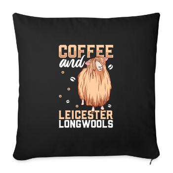 Coffee and Leicester long wool sheep - Sofa pillowcase 17,3'' x 17,3'' (45 x 45 cm) - black - Front