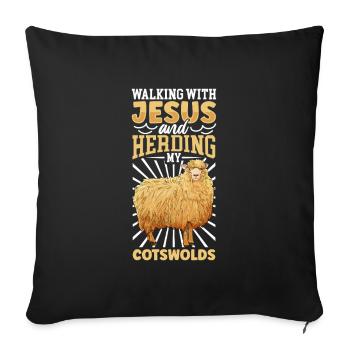 Jesus und Schaf - Cotswold-Schaf - Sofakissenbezug 45 x 45 cm - Schwarz - Vorne