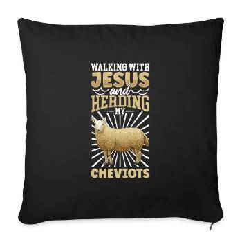 Jesus und Schaf - Cheviot-Schaf - Sofakissenbezug 45 x 45 cm - Schwarz - Vorne