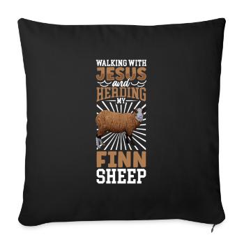 Jesus und Schaf - Finnschaf - Sofakissenbezug 45 x 45 cm - Schwarz - Vorne