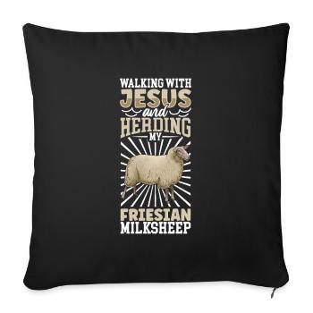 Jesus and Sheep - East Frisian Dairy Sheep - Sofa pillowcase 17,3'' x 17,3'' (45 x 45 cm) - black - Front