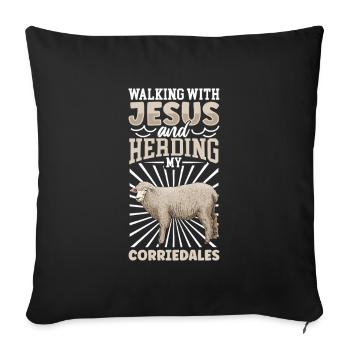 Jesus and Sheep - Corriedale Domestic Sheep - Sofa pillowcase 17,3'' x 17,3'' (45 x 45 cm) - black - Front