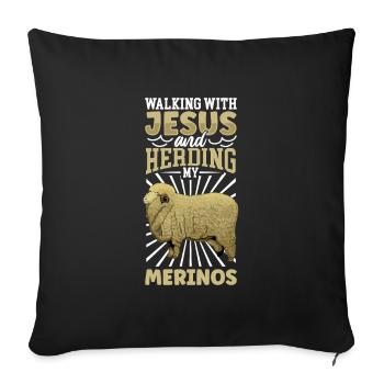Jésus et les brebis - Brebis mérinos - Housse de coussin décorative 45 x 45 cm - noir - Devant