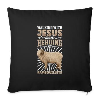 Jesus und Schaf - Rambouillet-Schaf - Sofakissenbezug 45 x 45 cm - Schwarz - Vorne