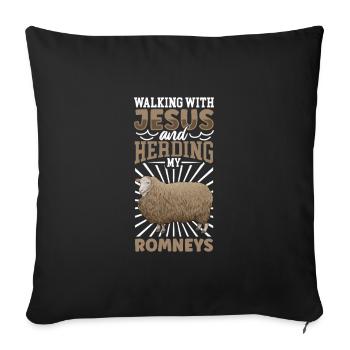 Jesus und Schaf - Romney-Schaf - Sofakissenbezug 45 x 45 cm - Schwarz - Vorne