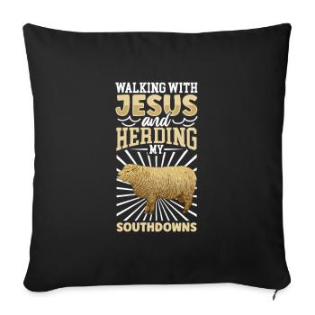 Jesus und Schaf - Southdown-Schaf - Sofakissenbezug 45 x 45 cm - Schwarz - Vorne