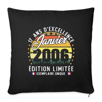 Vintage Cadeau Anniversaire 17 Ans Janvier 2006 - Housse de coussin décorative 45 x 45 cm - noir - Devant