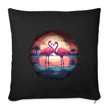 Flamingo, Couple, Sunset, Sun, Beach - Sofa pillowcase 17,3'' x 17,3'' (45 x 45 cm) - black - Front